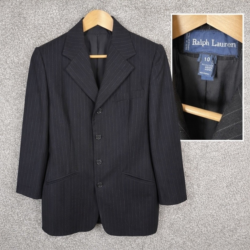 Ralph Lauren Womens Size 10 Pinstripe Wool Blazer Made in Italy Blue Label‎